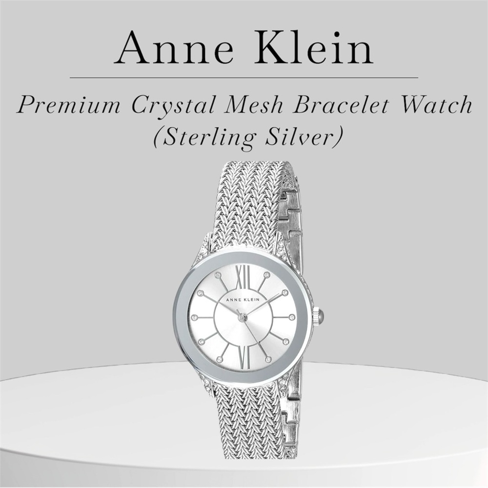 New Sterling Silver Premium Crystal Mesh Bracelet Watch Women’s Anne Klein - Picture 7 of 7